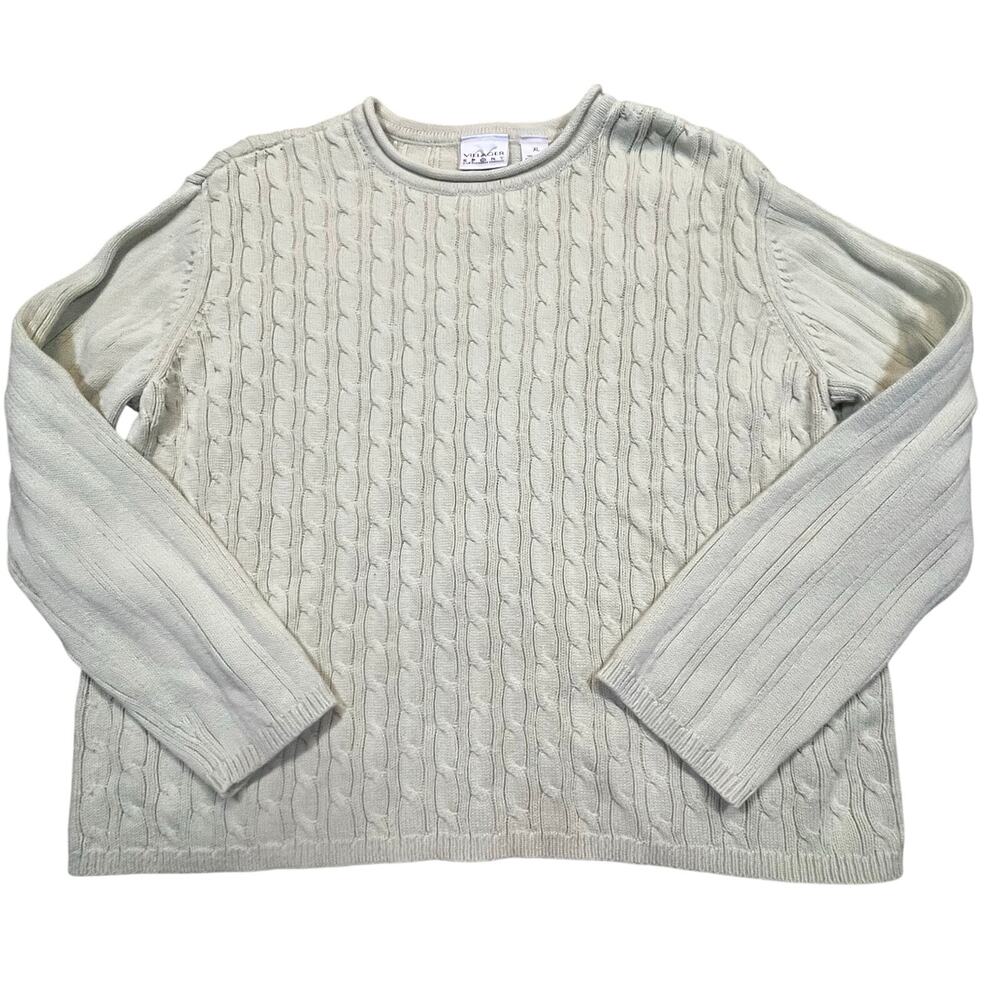 Villager Sport Cable Knit Sweater Women  XL Cotton Classic‎ Yellow Rolled Collar